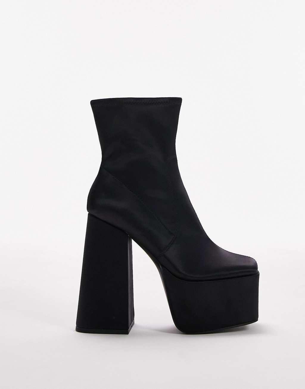 Topshop Wide Fit Tiff satin block heeled ankle boot Product Image