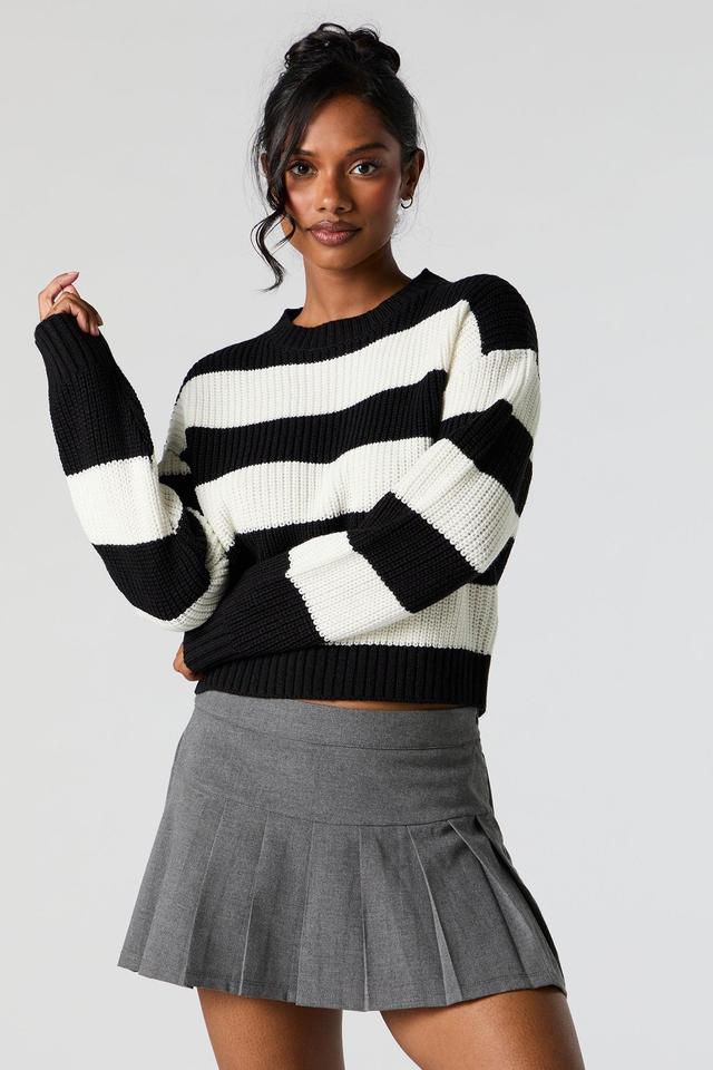 Wide Striped Ribbed Knit Crewneck Sweater Female Product Image