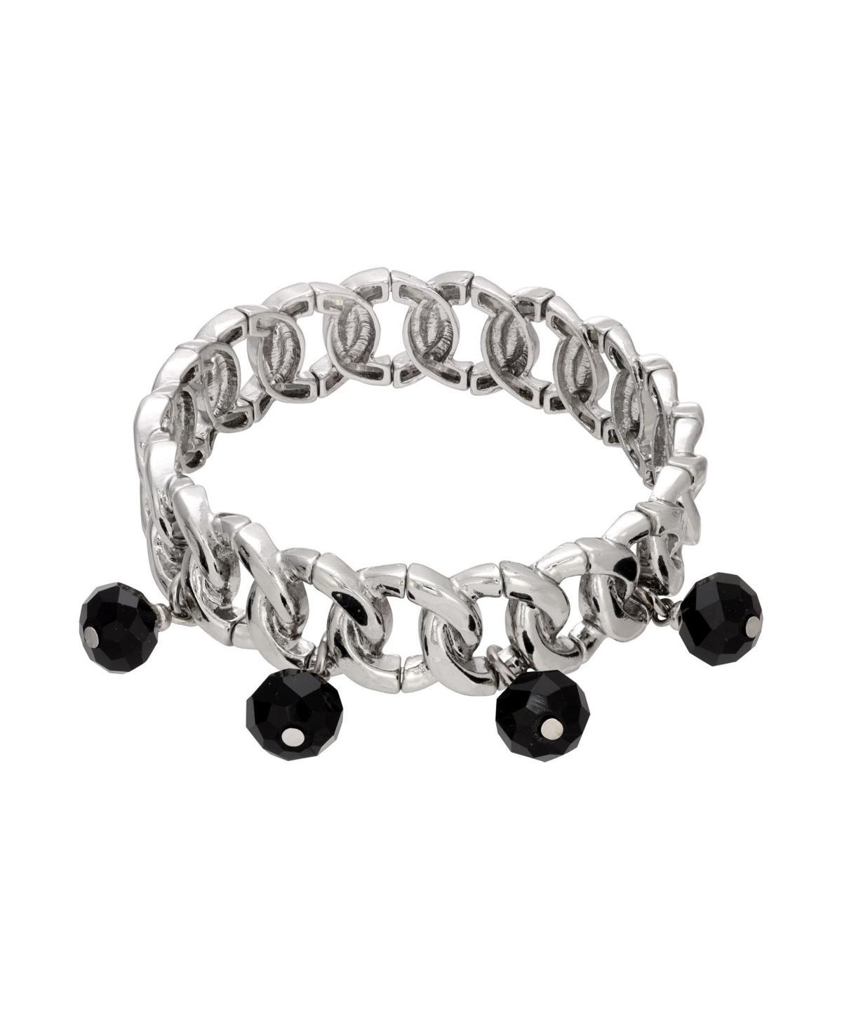 1928 Silver Tone Black Bead Stretch Bracelet, Womens Product Image