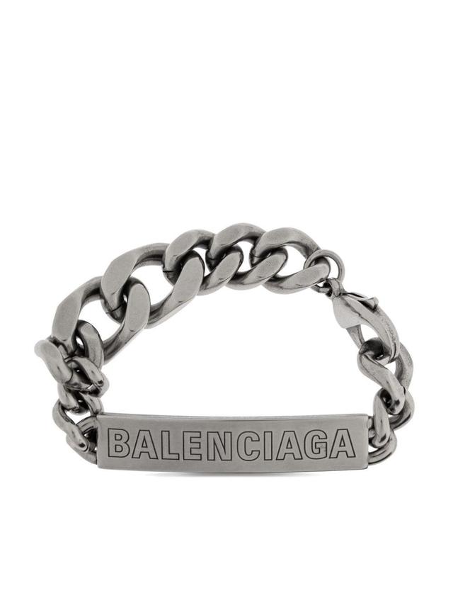 BALENCIAGA Logo-engraved Bracelet In Silver Product Image