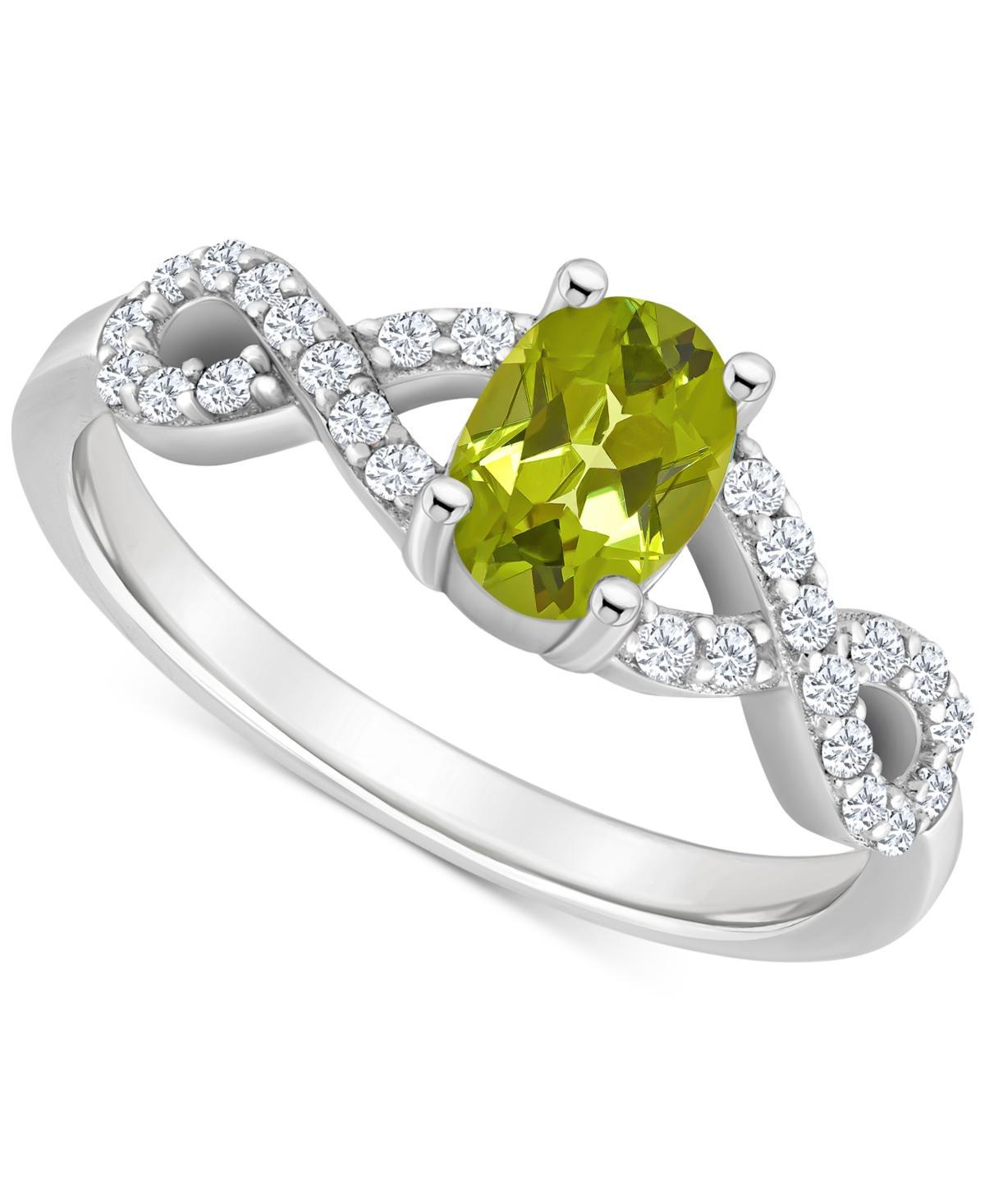 Celebration Gems Sterling Silver Peridot & White Topaz Accent Oval Ring, Womens Product Image