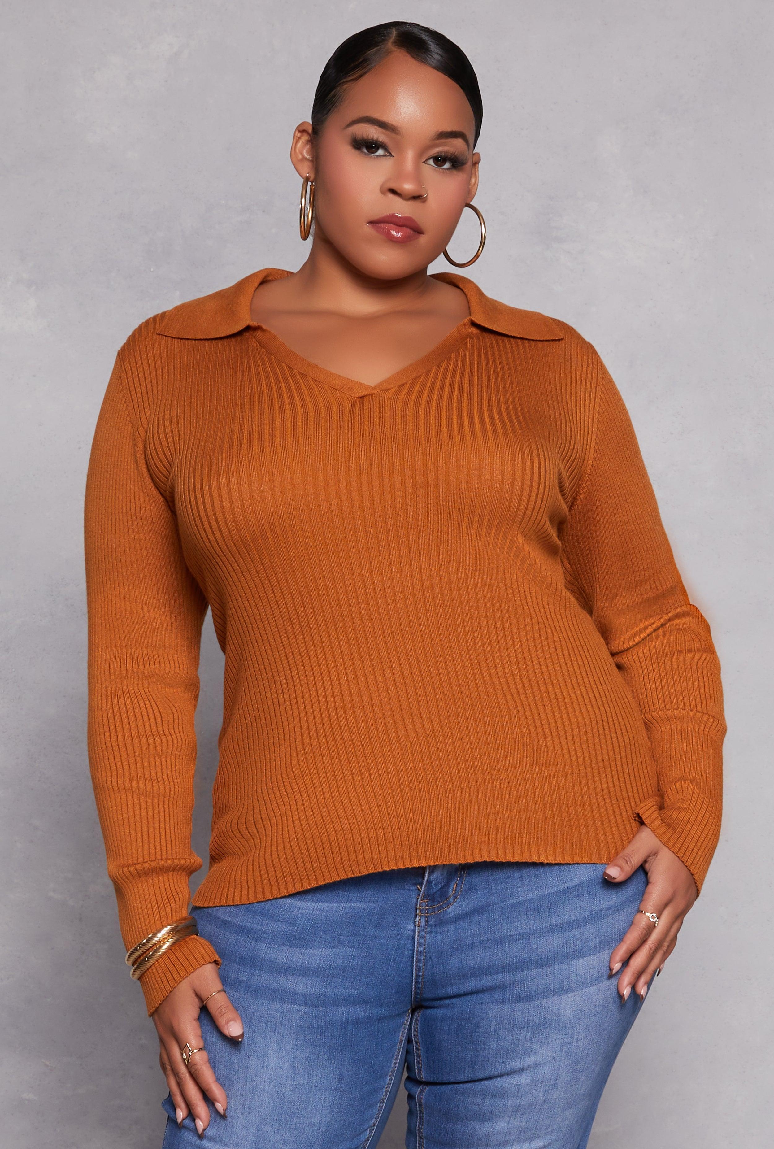 Womens Plus Size Johnny Collar Long Sleeve Sweater product image