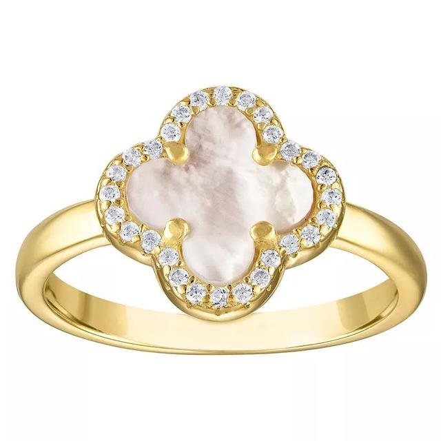 Designs by Gioelli 14k Gold Over Sterling Silver Gemstone Clover Ring, Womens M Of White Product Image