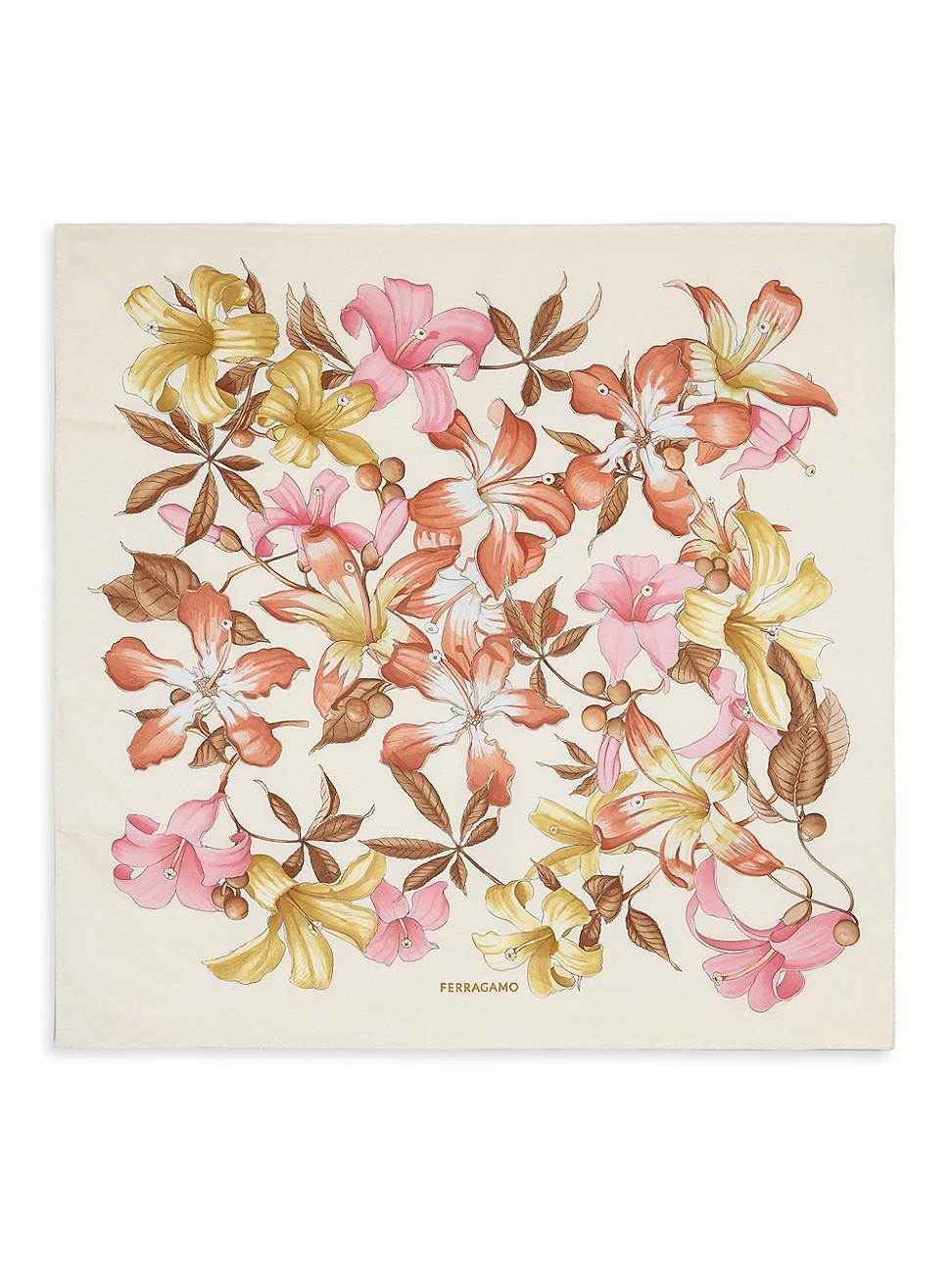 Womens Floral Silk Square Scarf Product Image