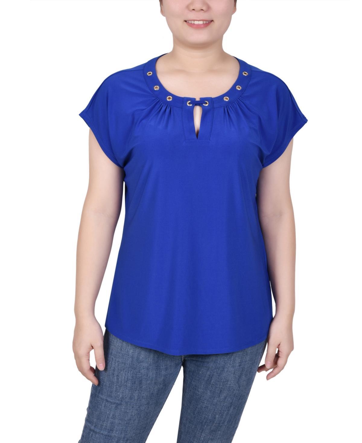 Ny Collection Petite Grommet Neck Knit Short Extended Sleeve Top Product Image