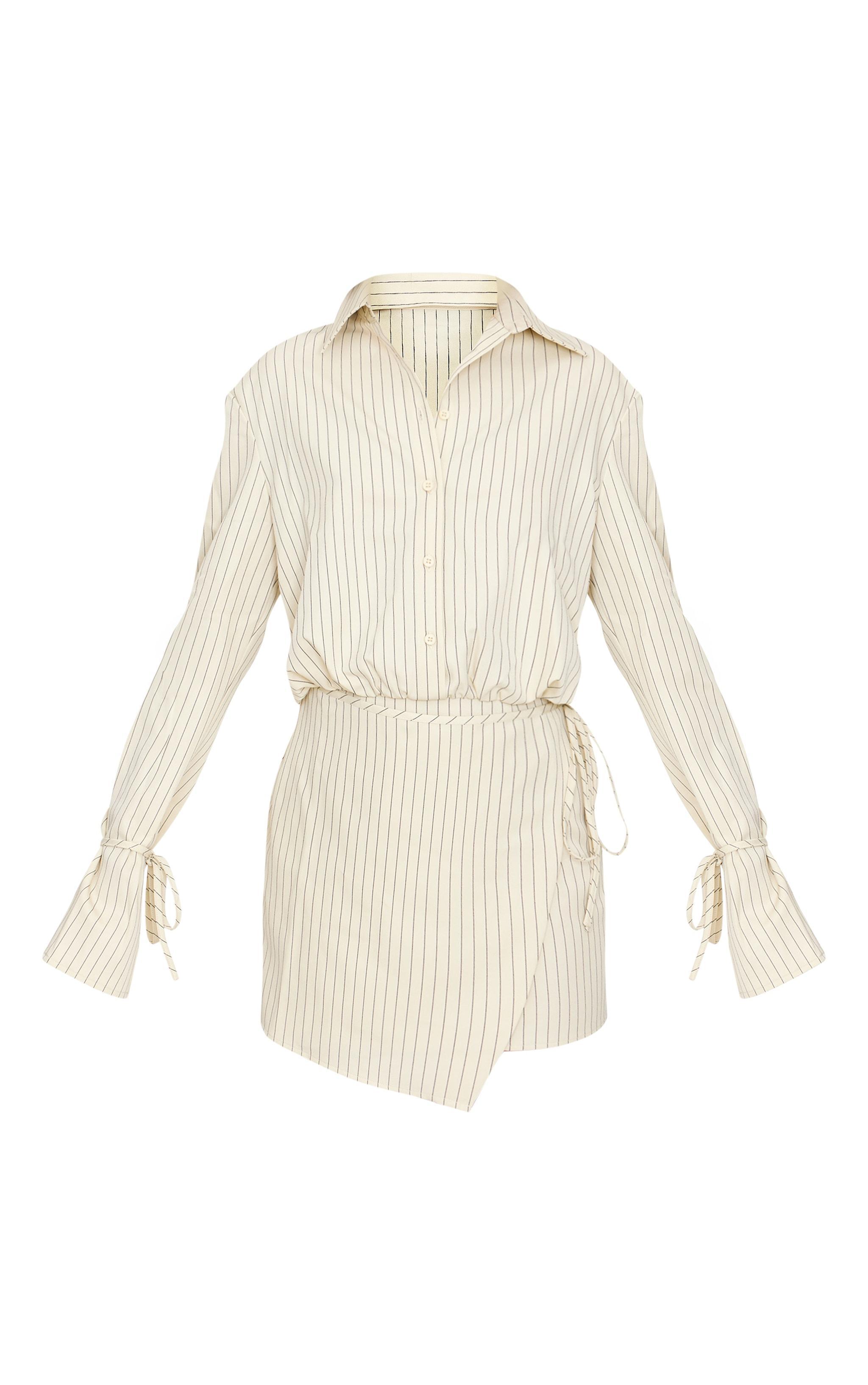 Cream Pinstripe Wrap Shift Dress Product Image