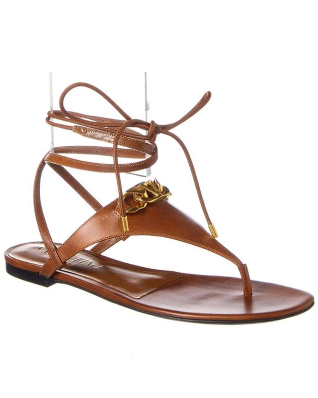 Valentino Vlogo Chain Leather Sandal In Brown Product Image