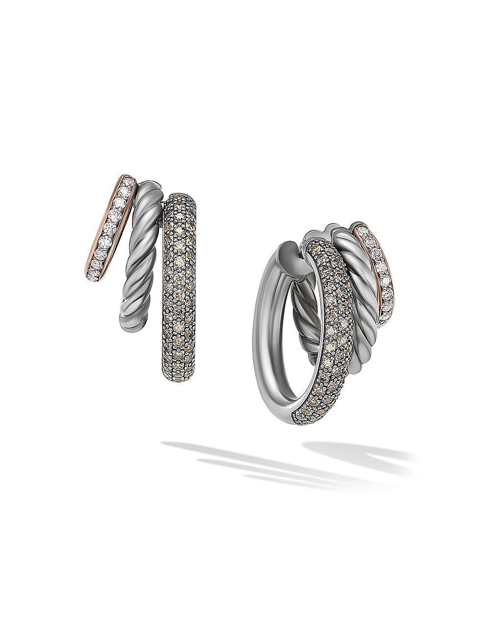 Womens DY Mercer Melange Multi Hoop Earrings In Sterling Silver With 18K Rose Gold and Pav Diamonds Product Image