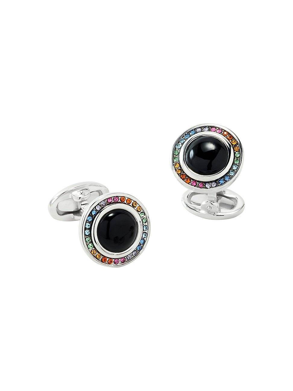 Mens Swarovski Crystals & Onyx Round Cufflinks Product Image