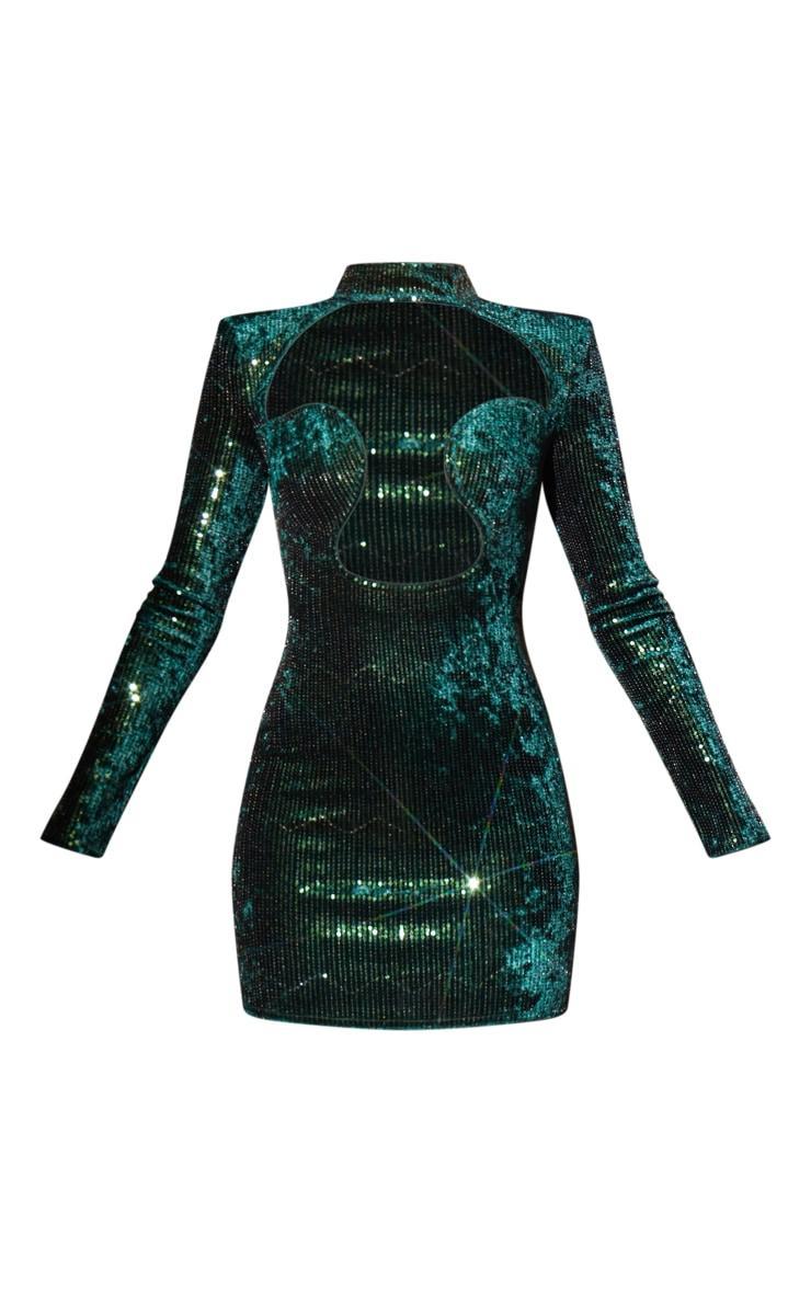 Emerald Green Sequin Underwire Detail Long Sleeve Bodycon Dress Product Image