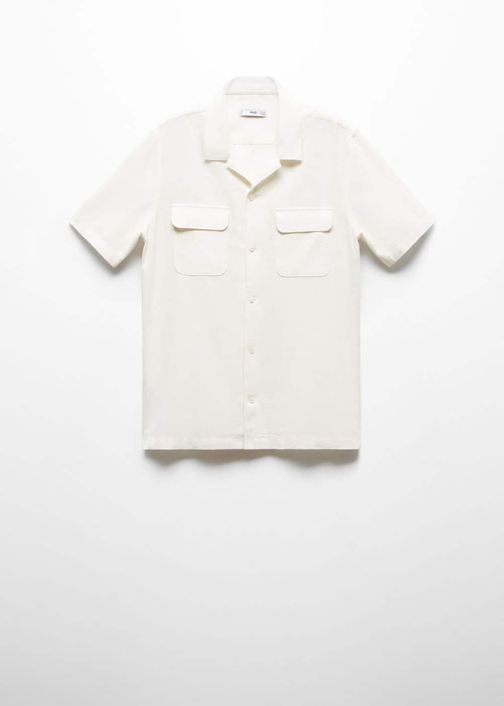 MANGO MAN - Linen shirt with bowling collar and pockets whiteMen Product Image