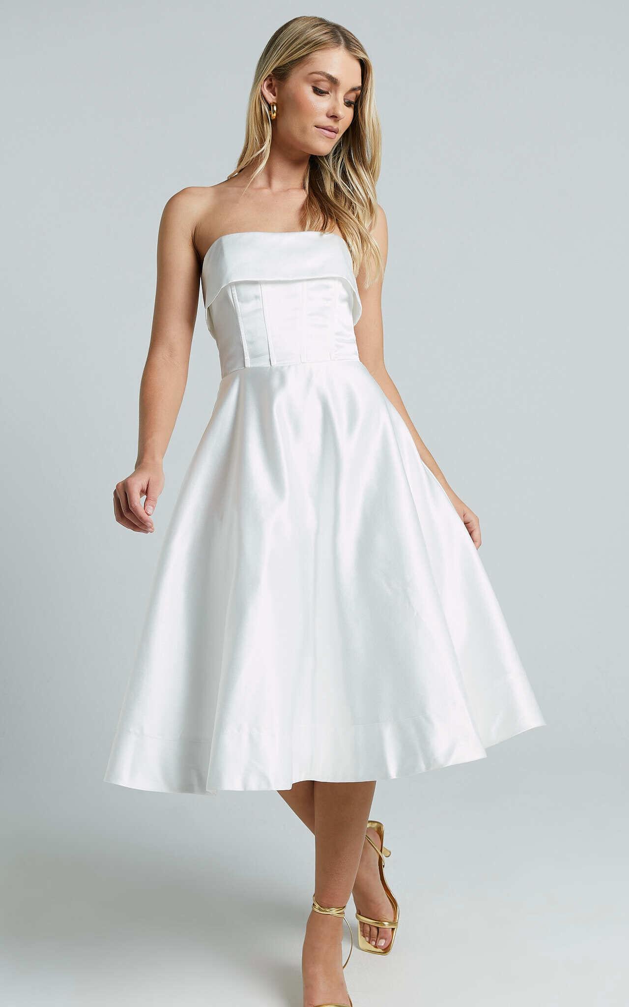 Romilly Midi Dress - Strapless Fit & Flare in Ivory Product Image