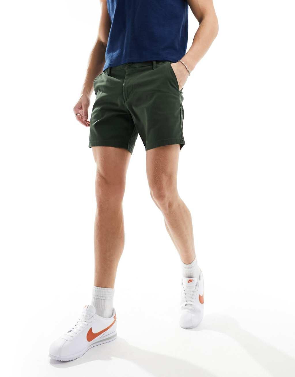 ASOS DESIGN skinny chino shorts in khaki Product Image