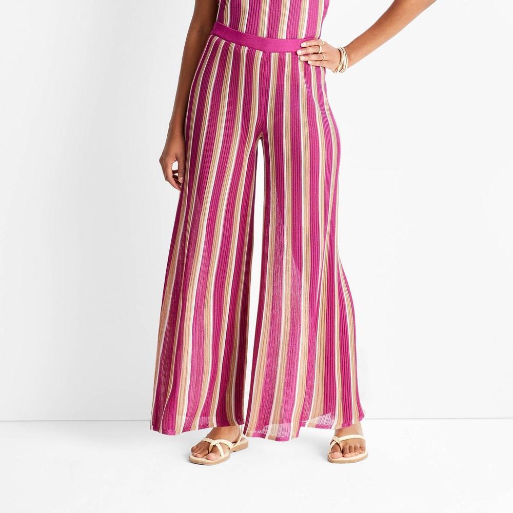 Womens Striped Wide Leg Sweater Pants - Future Collective with Jenny K. Lopez Pink Product Image