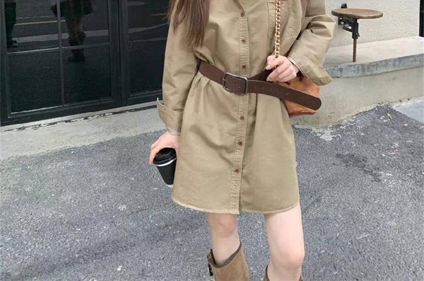 Long-Sleeve Plain Shirt Dress Product Image