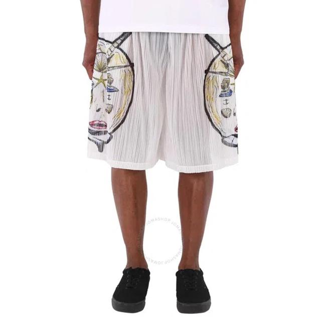 BURBERRY White Marine Sketch Sheer Plisse Shorts Product Image