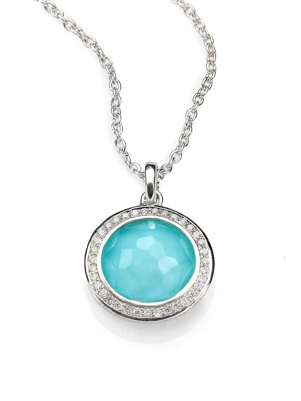 Stella Lollipop Pendant Necklace in Turquoise Doublet with Diamonds Product Image