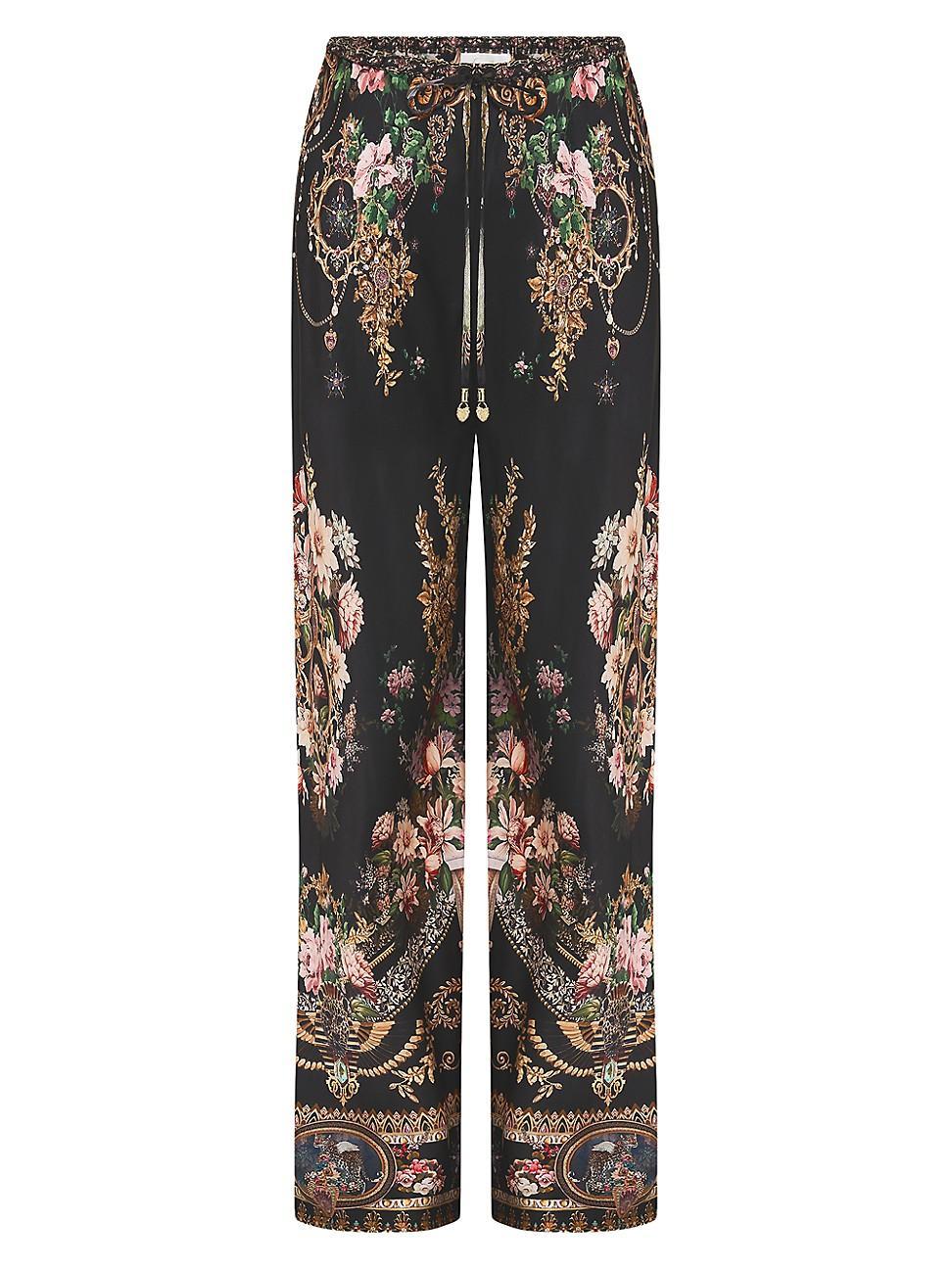 Womens Floral Silk Wide-Leg Pants product image