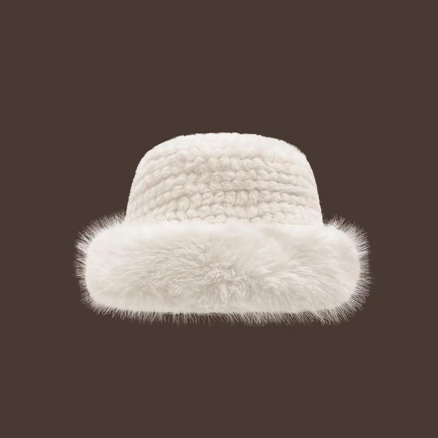 Panel Faux Leather Trapper Hat / Plain Panel Fluffy Hat Product Image