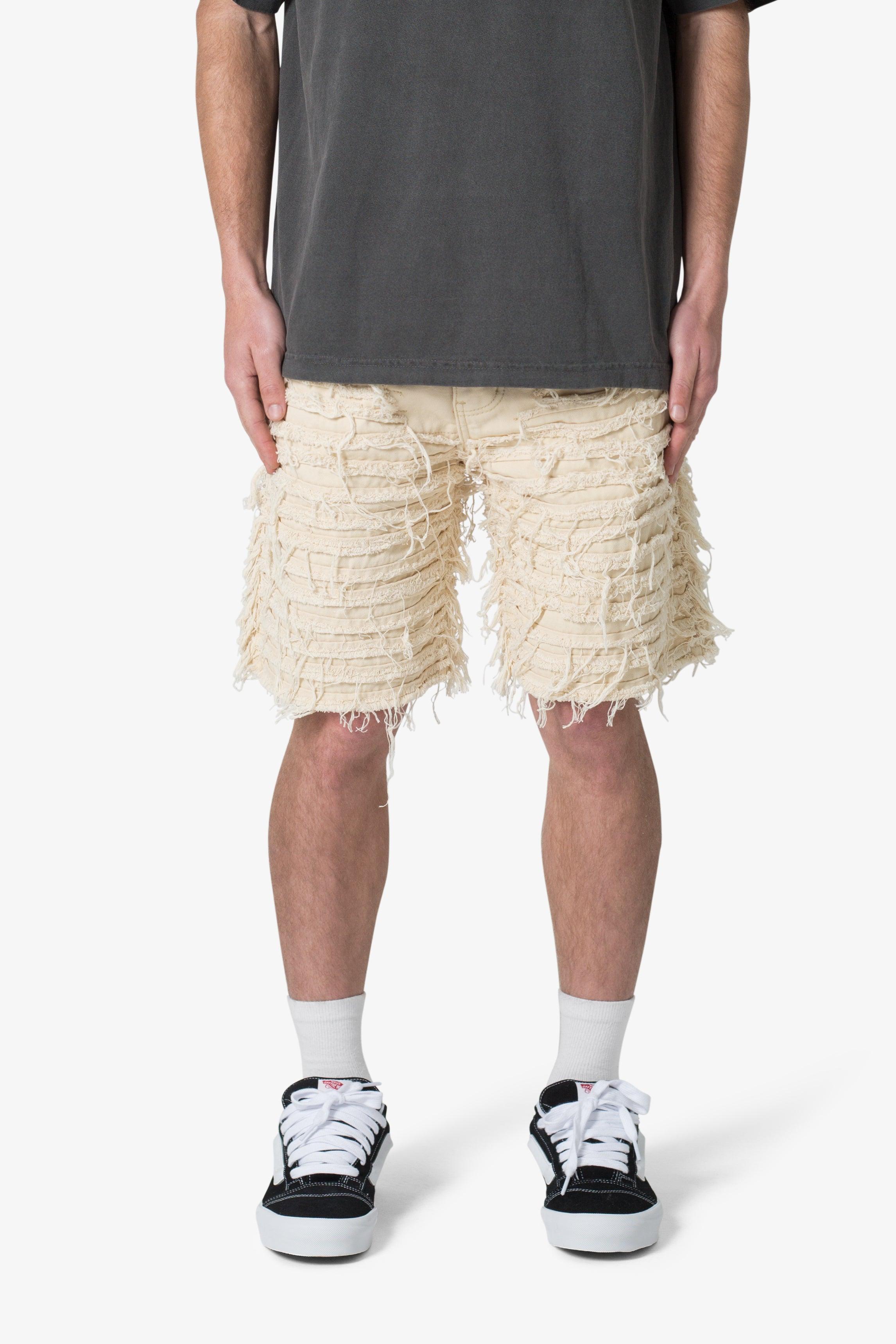 Allover Frayed Denim Shorts - Khaki product image