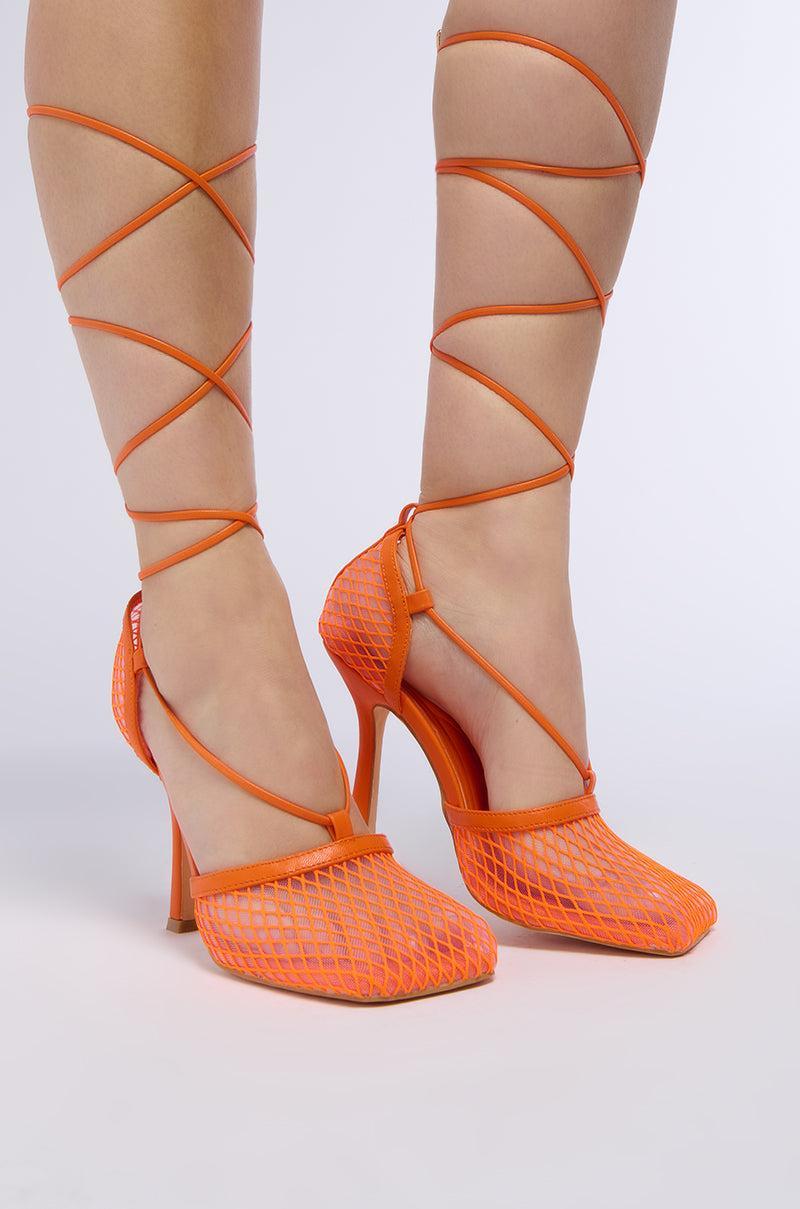 AZALEA WANG SKYLEE MESH SANDAL IN ORANGE Product Image