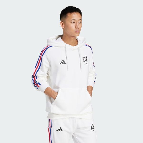 adidas France Essentials 3-Stripes Hoodie White XL Mens Product Image