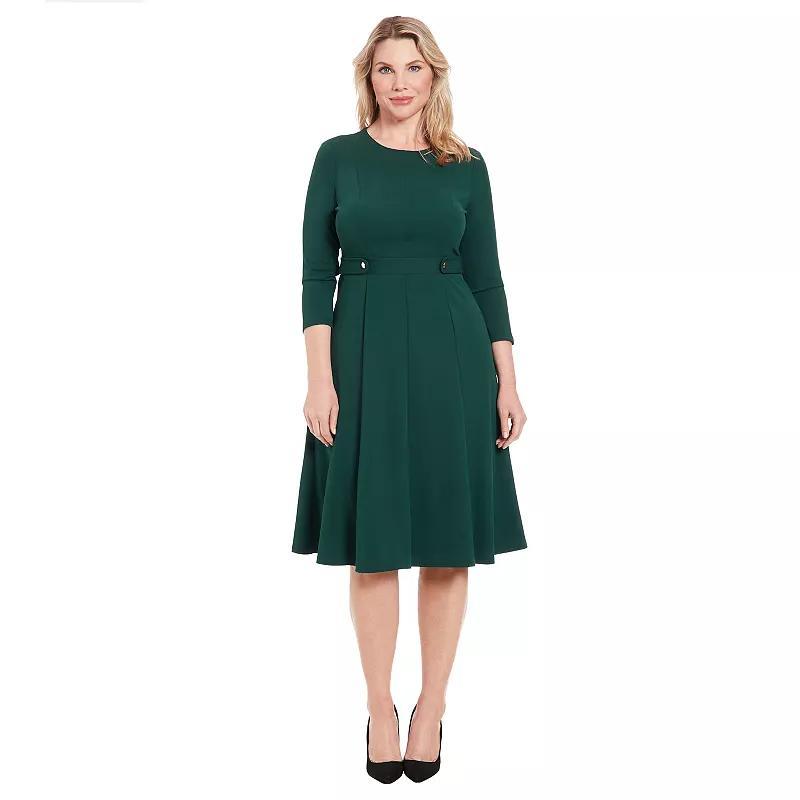 Womens London Times 3/4 Sleeve Fit & Flare Midi Dress, Green Product Image