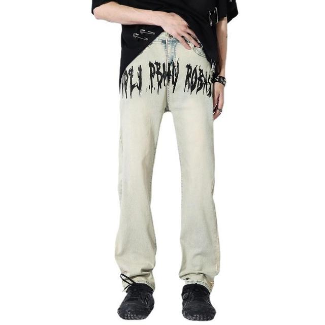 American High Street Graffiti Letters Washed Distressed Jeans Product Image