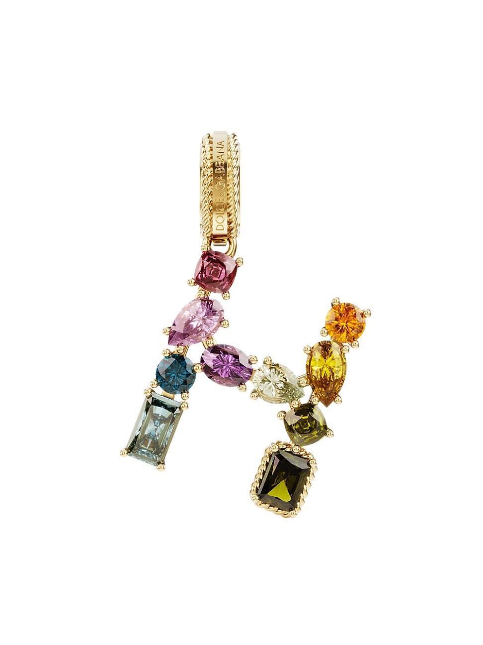 Womens Rainbow Alphabet 18K Yellow Gold & Multi Gemstone Initial H Charm Product Image