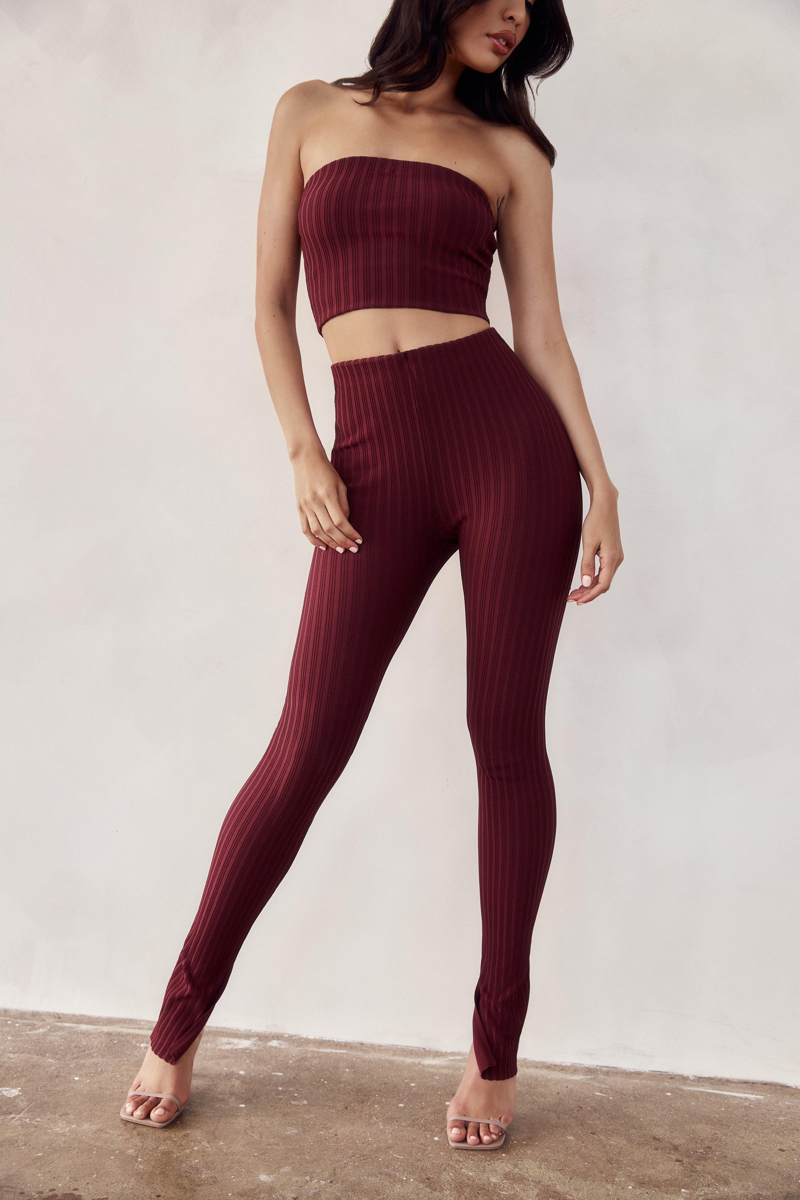 Jordi Side Split Knit Leggings - Cherry Chocolate product image