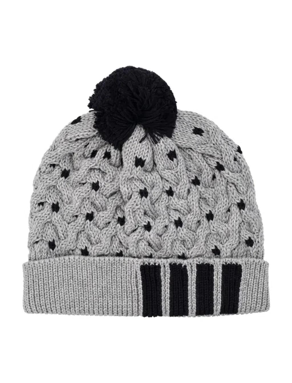 Men's Cable Hat With 4/bar Stripe In Lt Grey Product Image