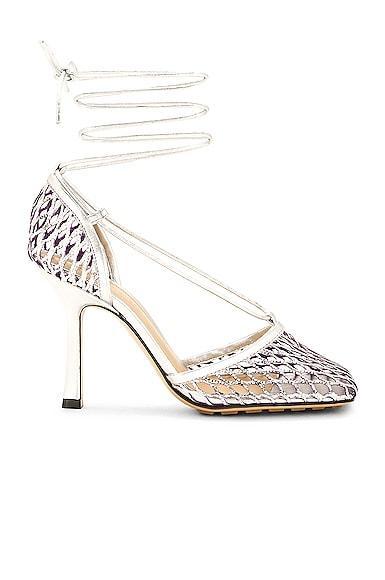 Bottega Veneta Stretch Lace Up Sandal in Metallic Silver Product Image