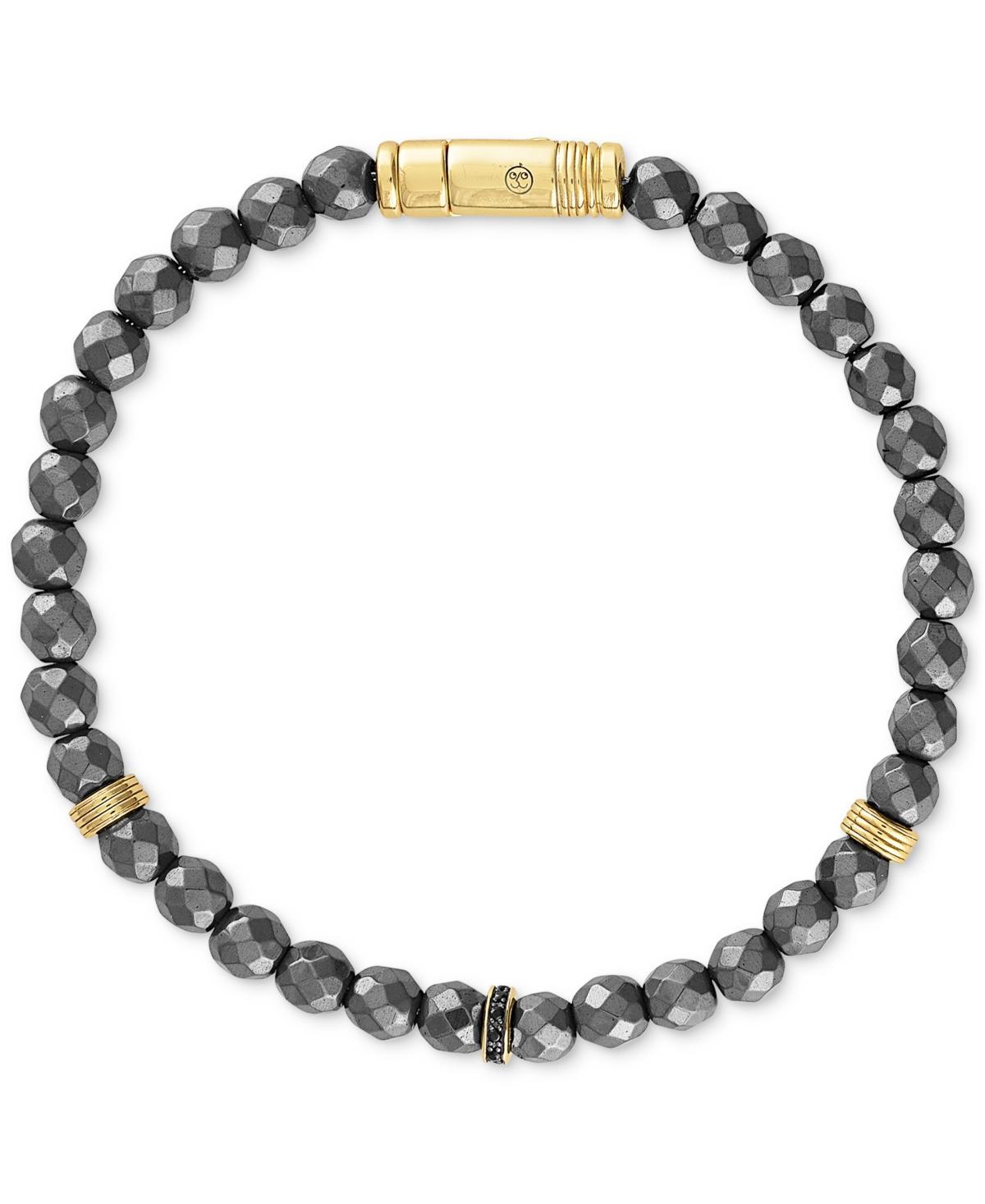 Esquire Mens Jewelry Hematite Bead & Black Diamond Bracelet (1/20 ct. t.w.) in 14k Gold-Plated Sterling Silver, Created for Macys Product Image