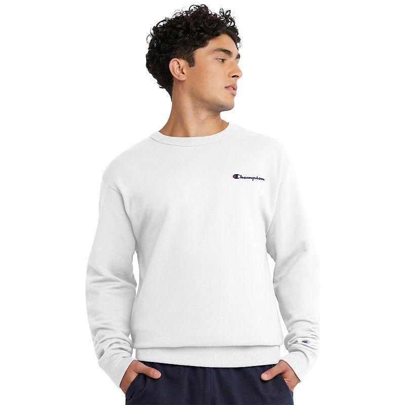 Mens Champion Powerblend Crewneck Sweatshirt, Script Logo Granite Heather L Product Image