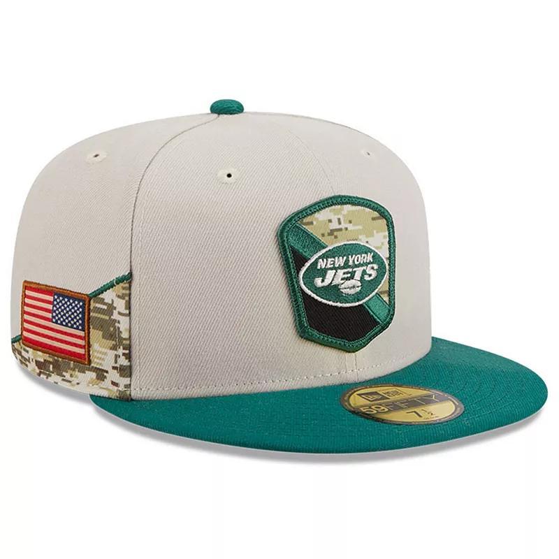 Mens New Era  Stone/Green New York Jets 2023 Salute To Service 59FIFTY Fitted Hat Product Image