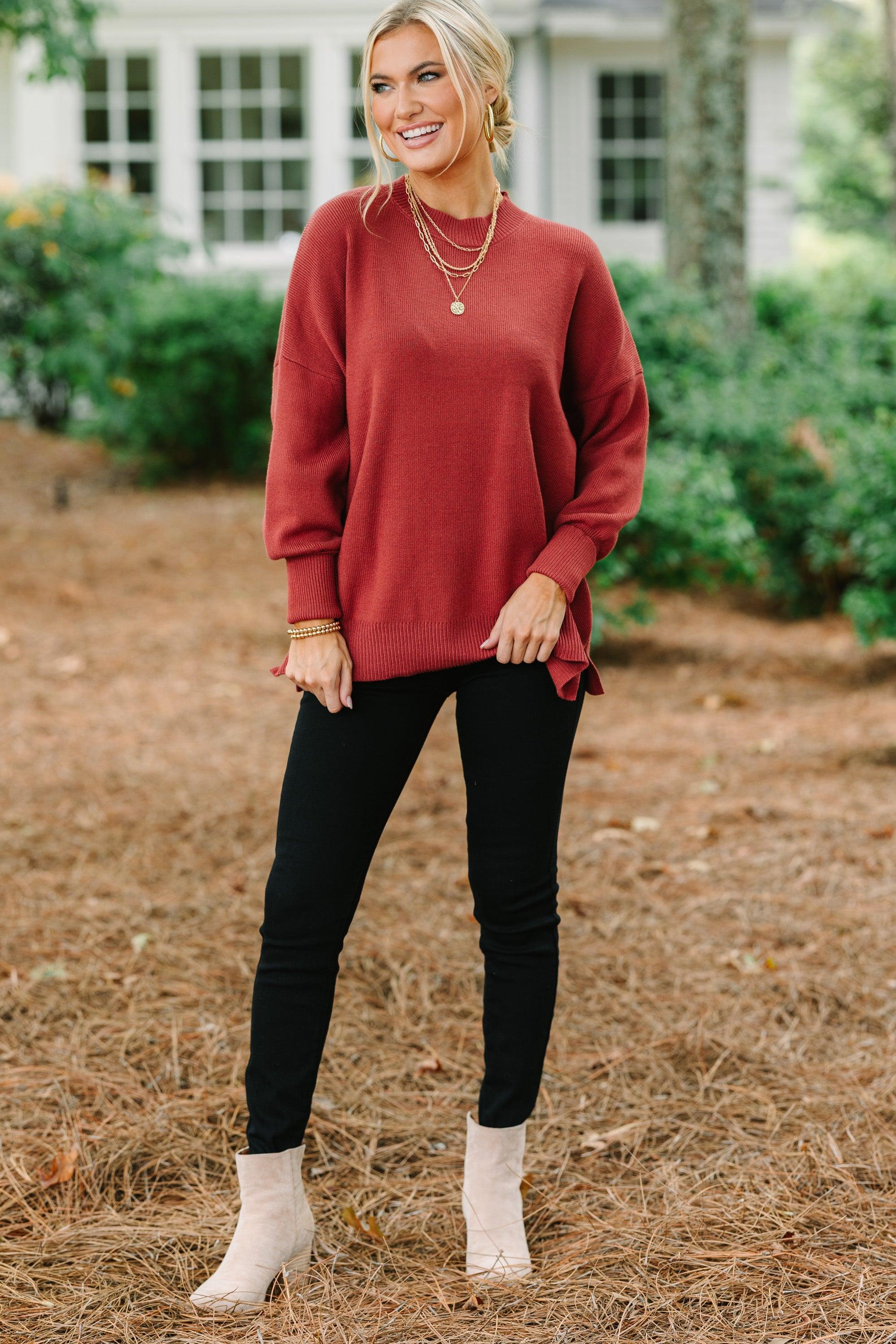 Perfectly You Marsala Red Mock Neck Sweater Female Product Image