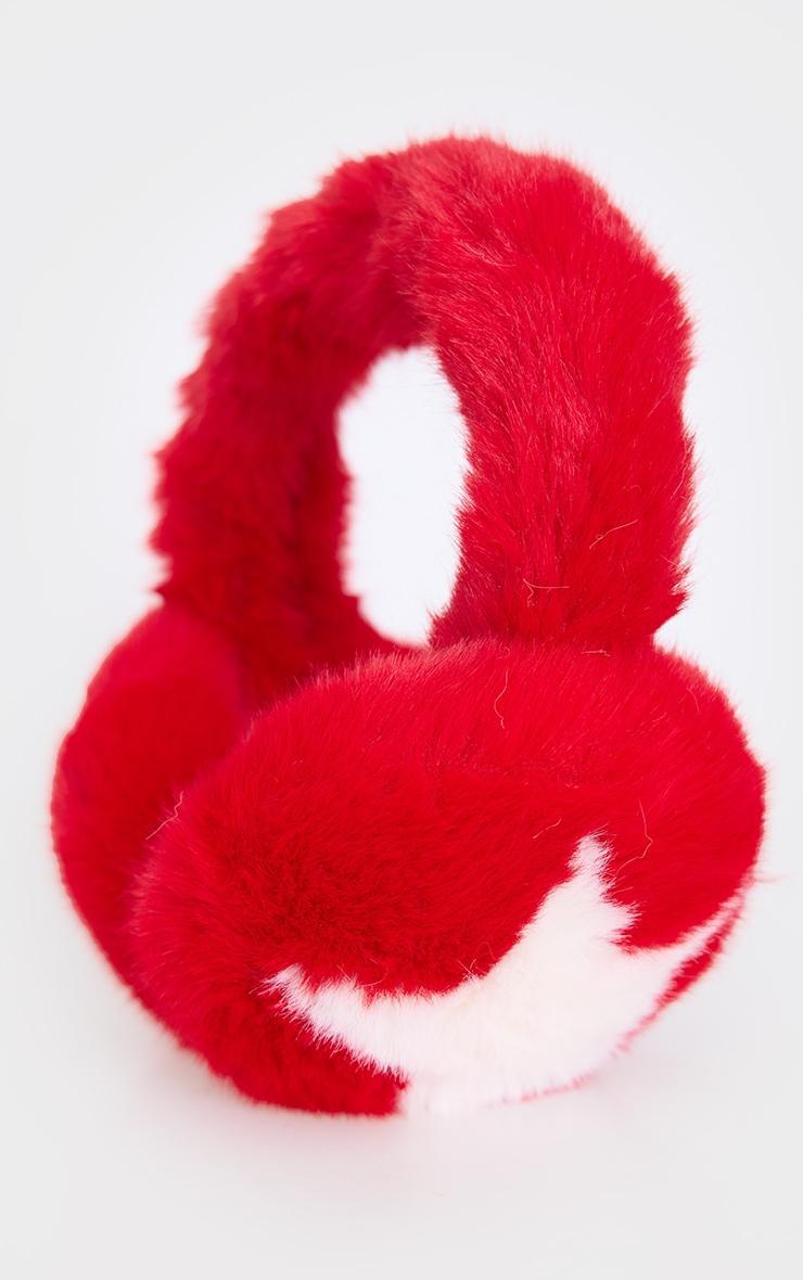 Bright Red Faux Fur Star Ear Muffs Product Image