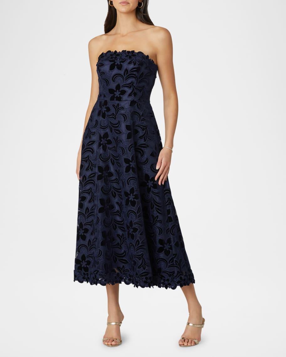 Strapless Floral Velvet Lace Gown Product Image