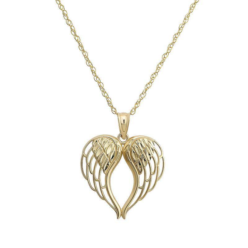 Forever 14k 14k Gold Two-Wing Heart Pendant Necklace, Womens Product Image