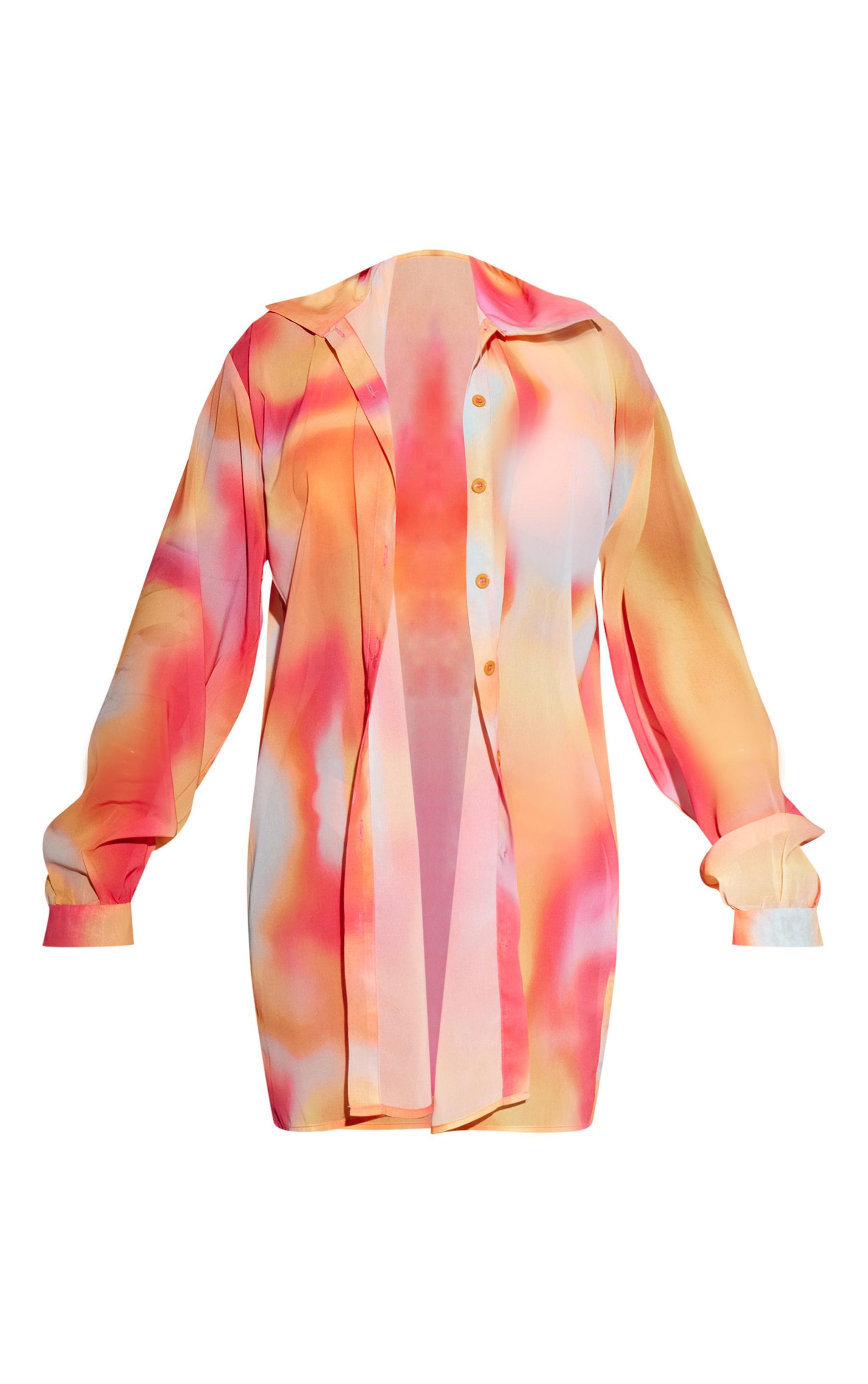 Pink Abstract Print Oversized Beach Shirt Product Image