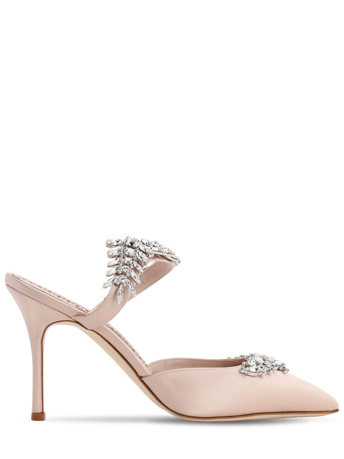 MANOLO BLAHNIK Lurum Crystal-embellished Satin Mules In White Stoned Product Image