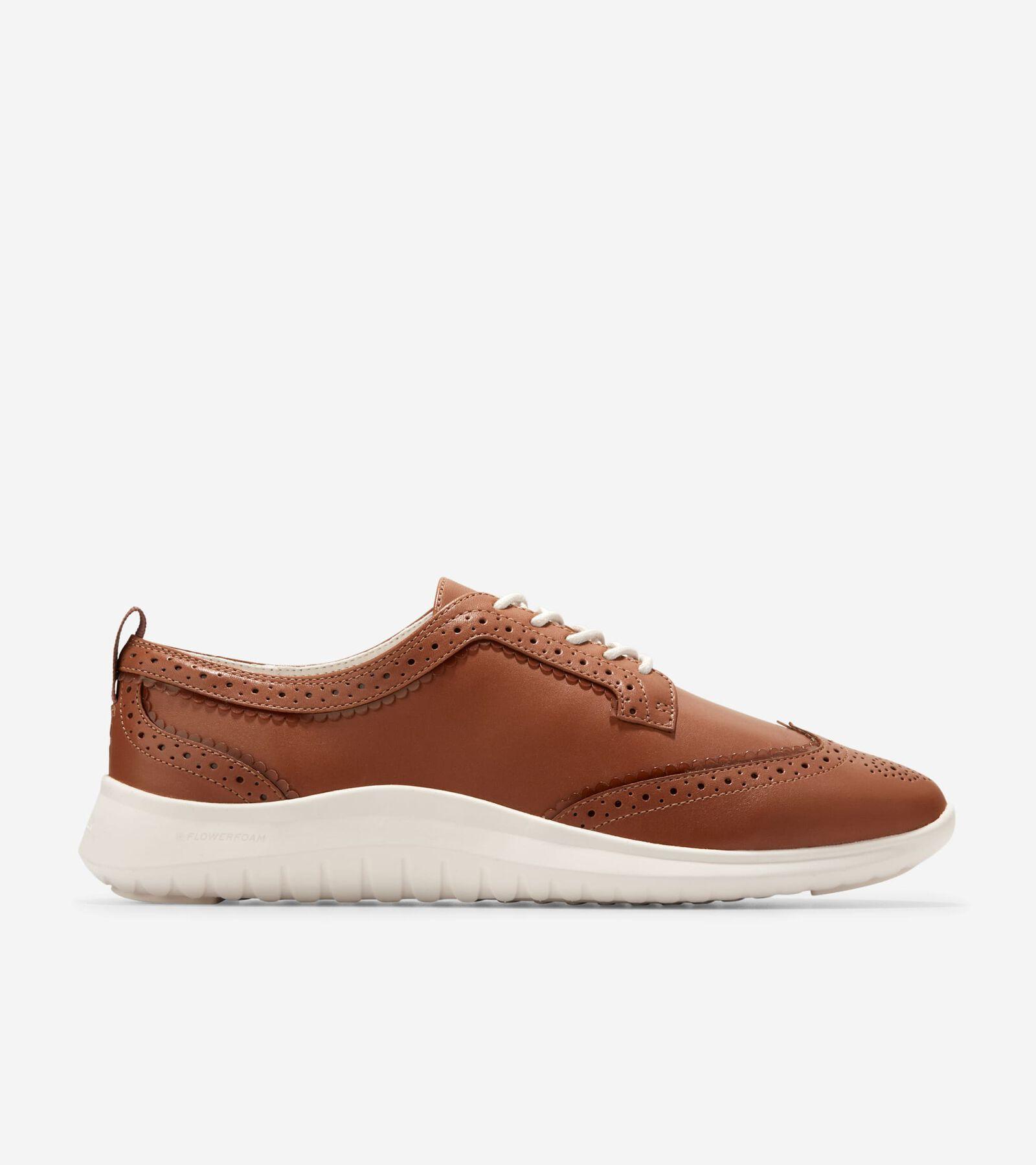 Cole Haan Zerogrand Meritt Wing Tip Oxford (British Tan/Ivory) Women's Flat Shoes Product Image