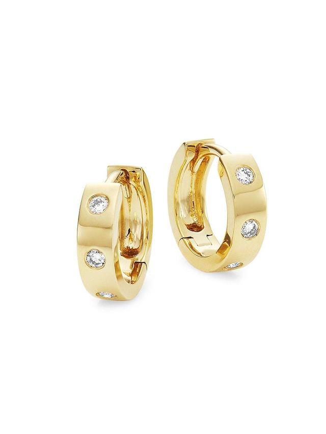 Womens 14K-Yellow-Gold & 0.11 TCW Diamond Mini Huggie Earrings Product Image