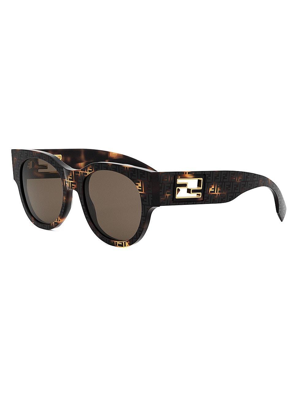 FENDI Womens Baguette 53mm FF Havana Round Sunglasses - Shiny FF Havana Product Image