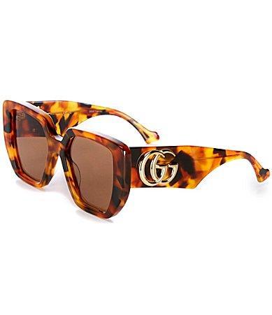 Gucci Womens Generation 54mm Havana Square Sunglasses - Spotted Havana Black/Amber Product Image