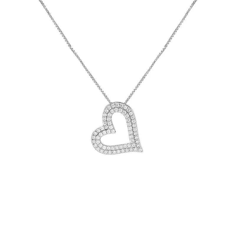 PRIMROSE Sterling Silver Cubic Zirconia Open Heart Pendant Necklace, Womens Silver Tone White Product Image