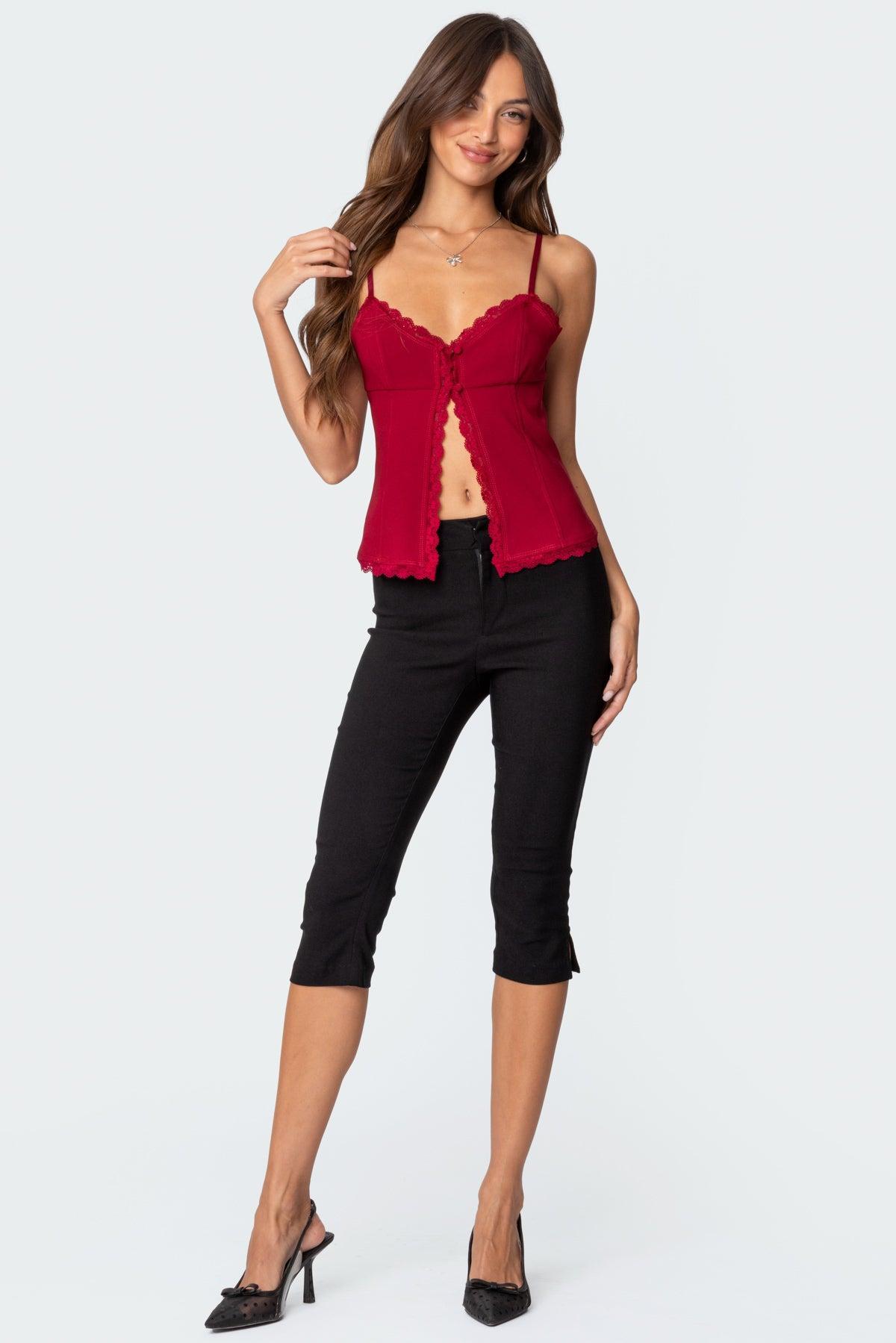 Crimson Lacey Split Front Top Product Image