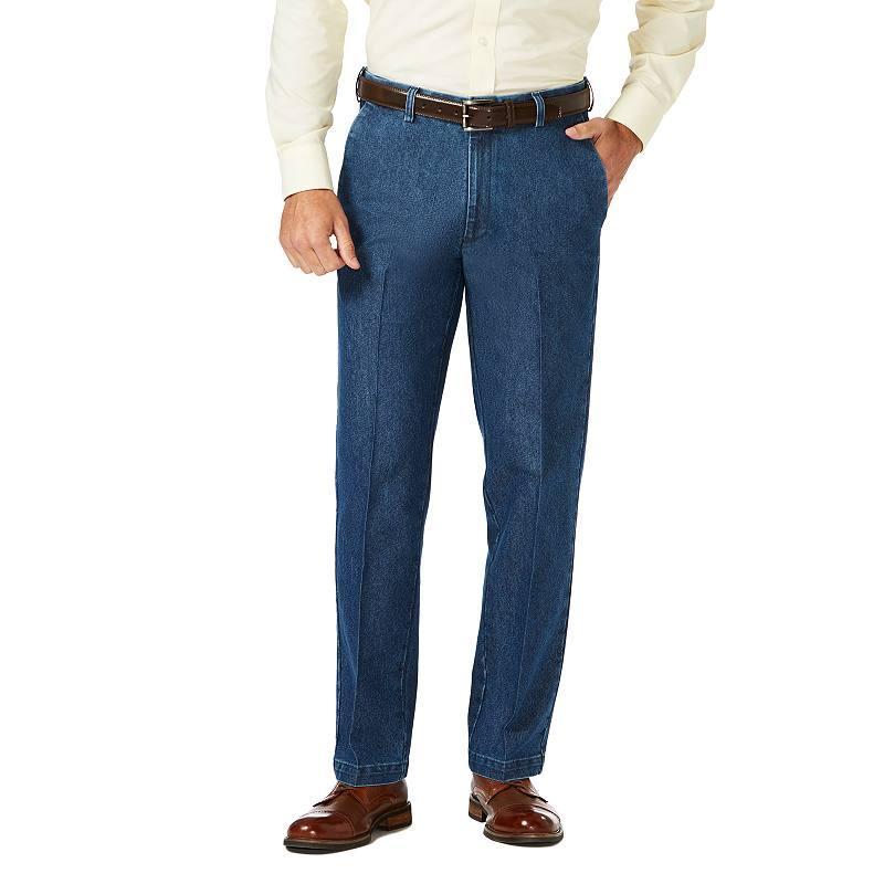 Haggar Mens Stretch Denim Classic-Fit Flat Front Pants Product Image