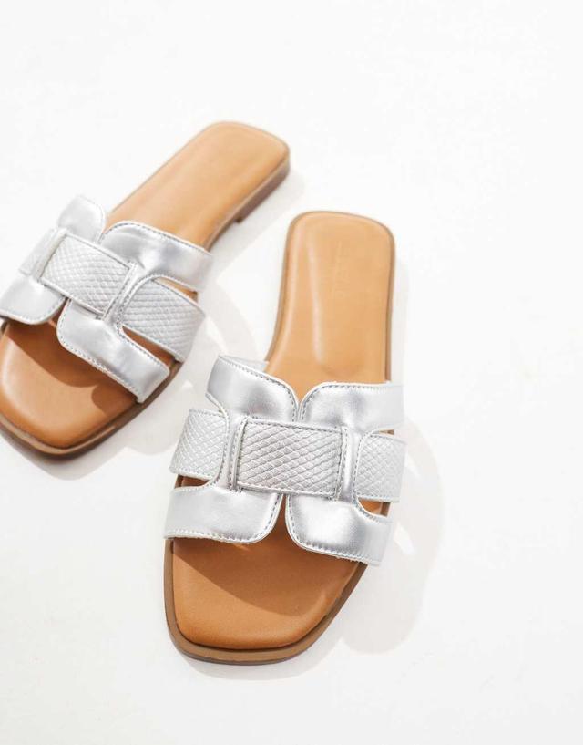 Truffle Collection wide fit flat mule in silver Product Image