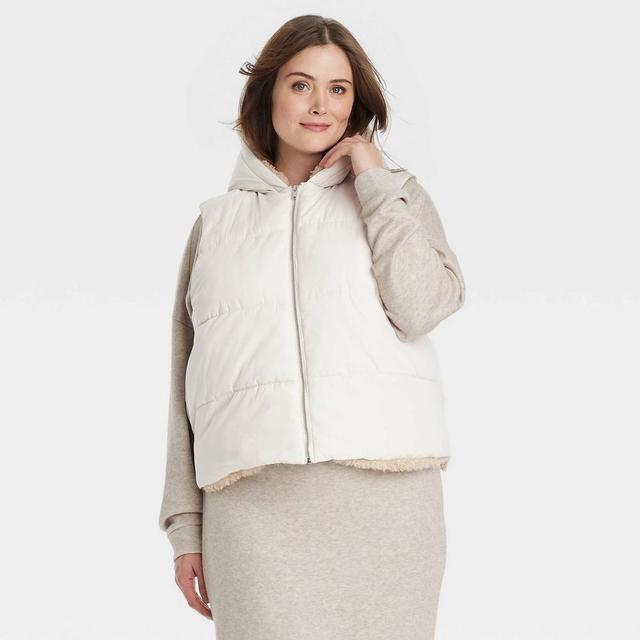 Womens Faux Fur Puffer Jacket - Universal Thread Cream Product Image